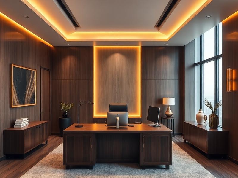 Executive office interior with custom furnishings